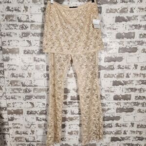 Forever 21 Leggings Cream Floral Lace Skirt Overlay Fairy Romantic Women's Large